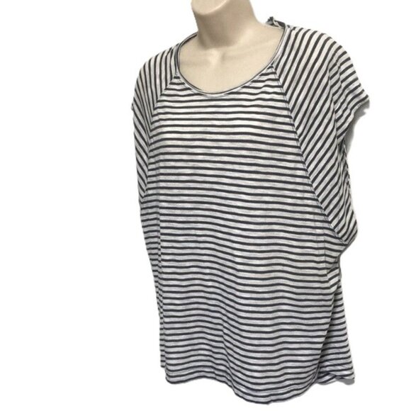 FREE PEOPLE We the Free Halo Cap Sleeve Navy and White Stripe Top Womens Medium - Picture 2 of 16